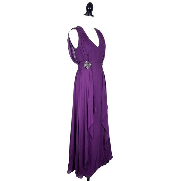 Badgley Mischka Collection Purple Silk Chiffon Gown with Jeweled Details Size 4 - Picture 2 of 10